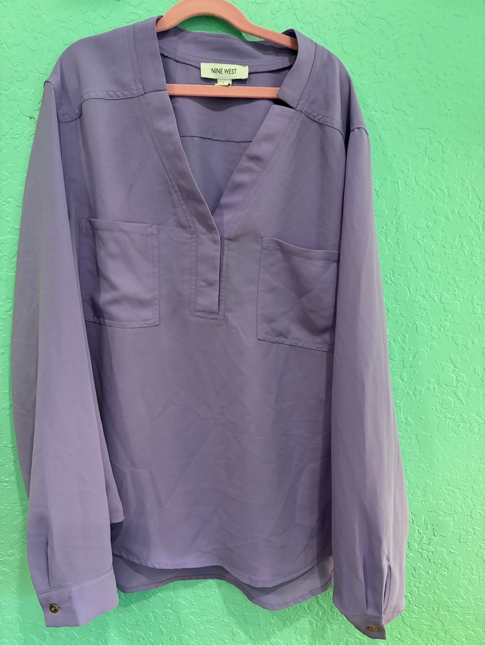 Nine West purple  Lavender Split V-Neck Long Sleeve Blouse L dress casual